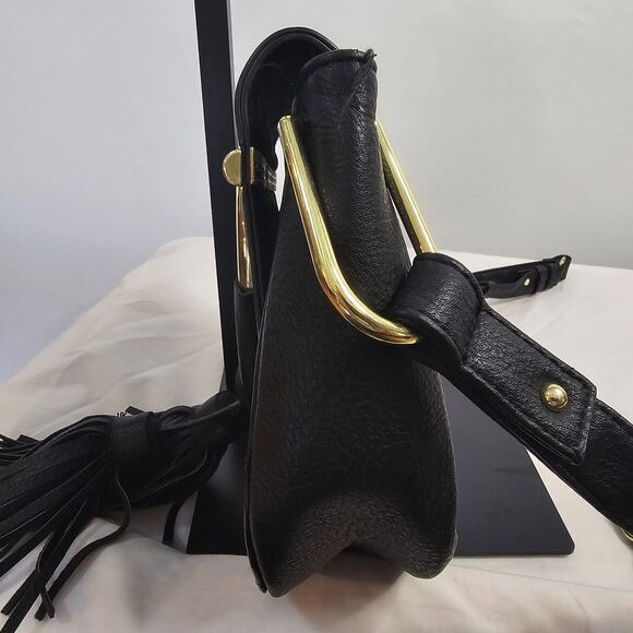 Steve Madden Crossbody Bag Faux Leather Fringe Tassels Black 10" x 9" x 3" - Picture 11 of 13